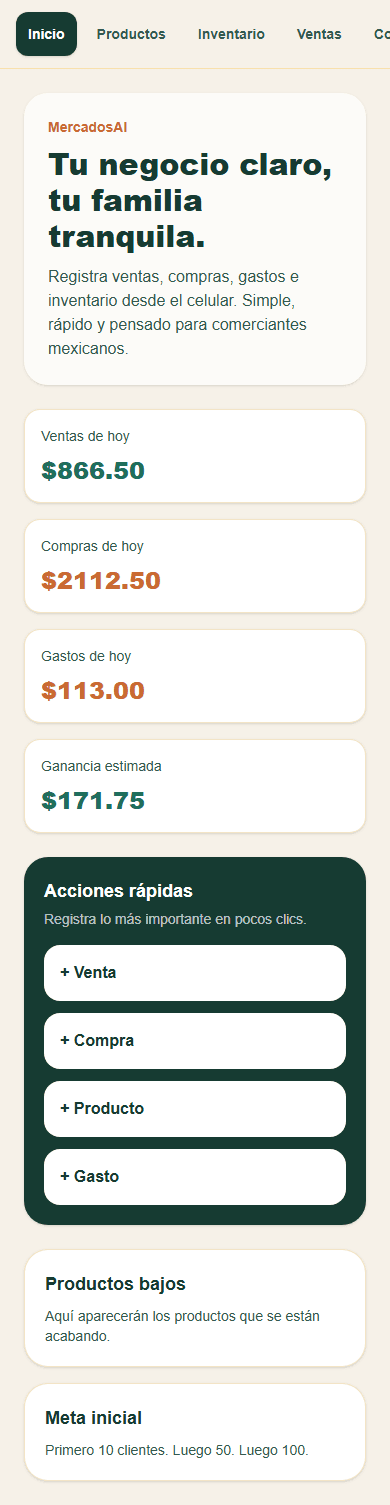 Dashboard de MercadosAI visto desde el celular