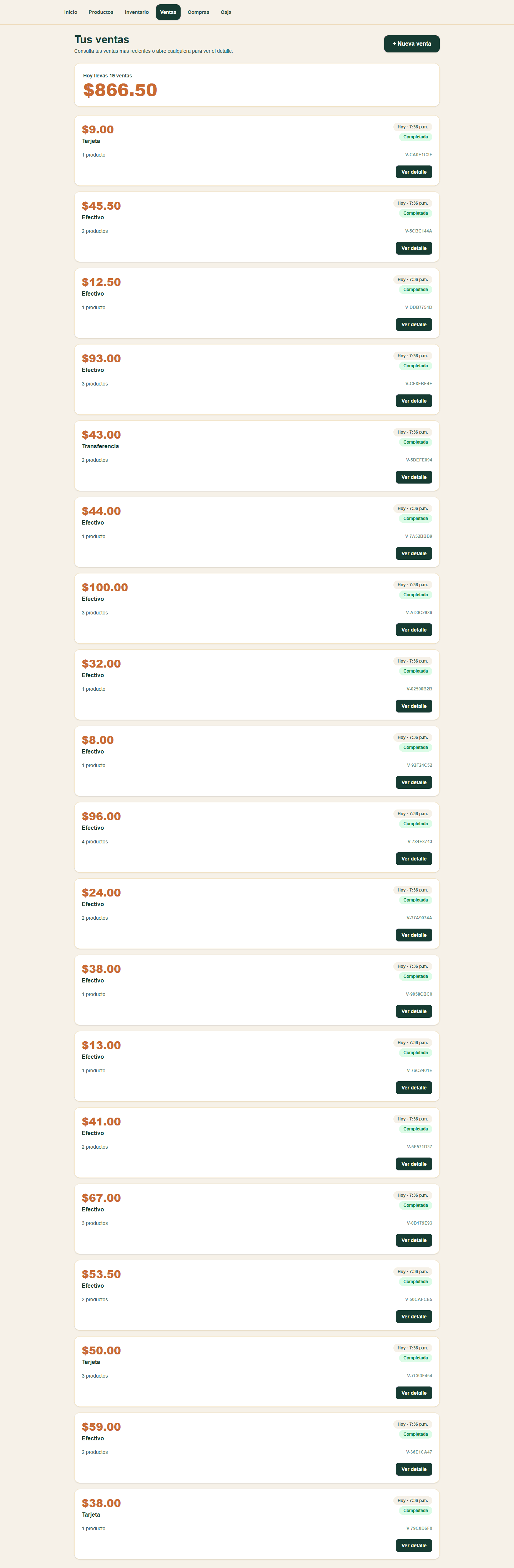 Pantalla de Ventas en MercadosAI